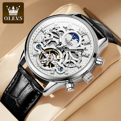 OLEVS 6658 Mens Watch Business Leather Strap Reloj  Hollow out Mechanical Automatic Wristwatch Waterproof Luminous Watch For Man OLEVS Official Watch Store