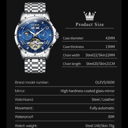OLEVS 6690 Automatic Starry Sky Tourbillon Design Moon - OLEVS
