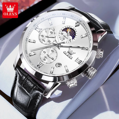OLEVS 9812 Chronograph Leather Strap - OLEVS