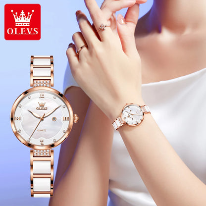 OLEVS 5589 Ceramic Watchband Ladies Wristwatch - OLEVS