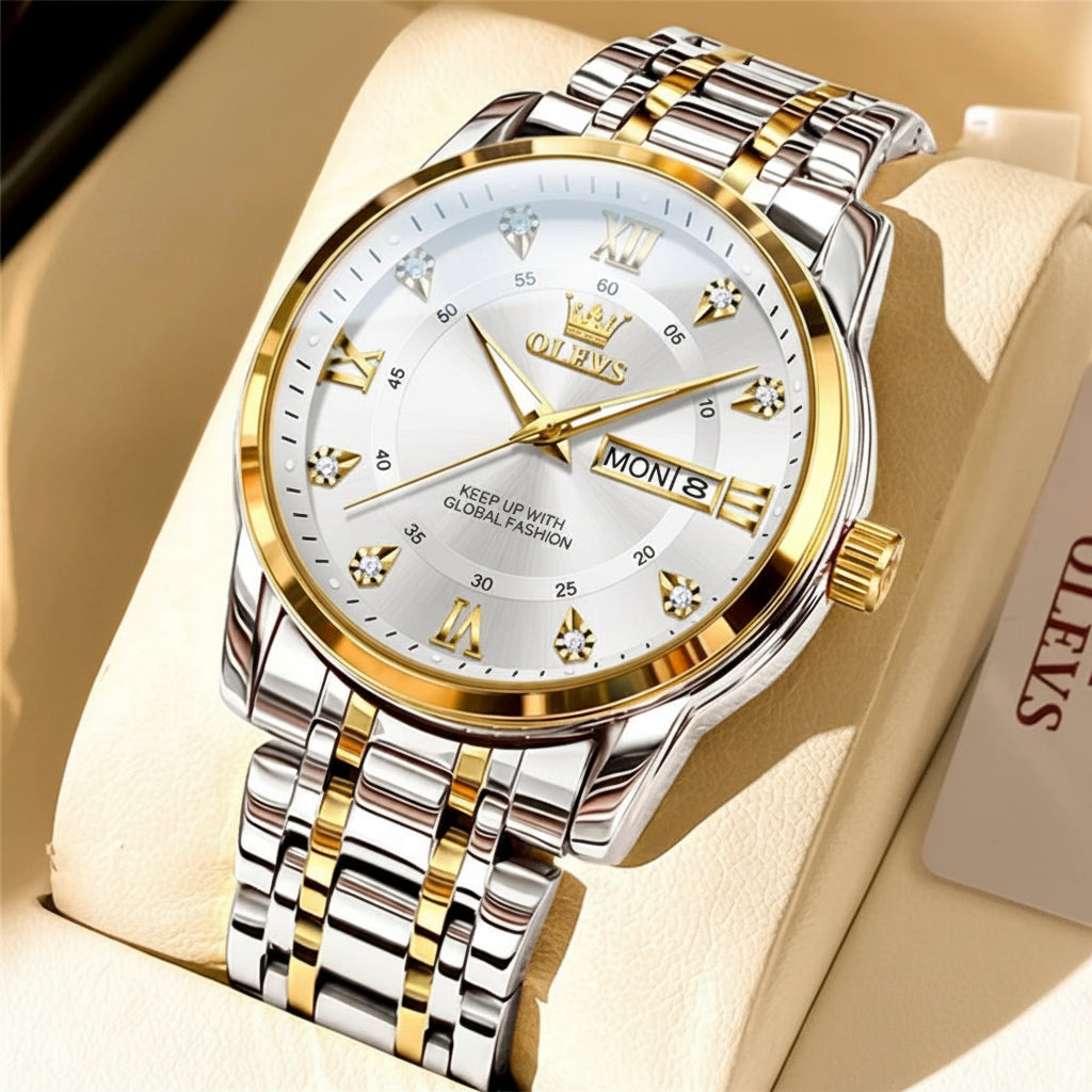 OELVS TY712 Casual Waterproof Stainless Steel Scratch-Resistant Quartz Watch - OLEVS
