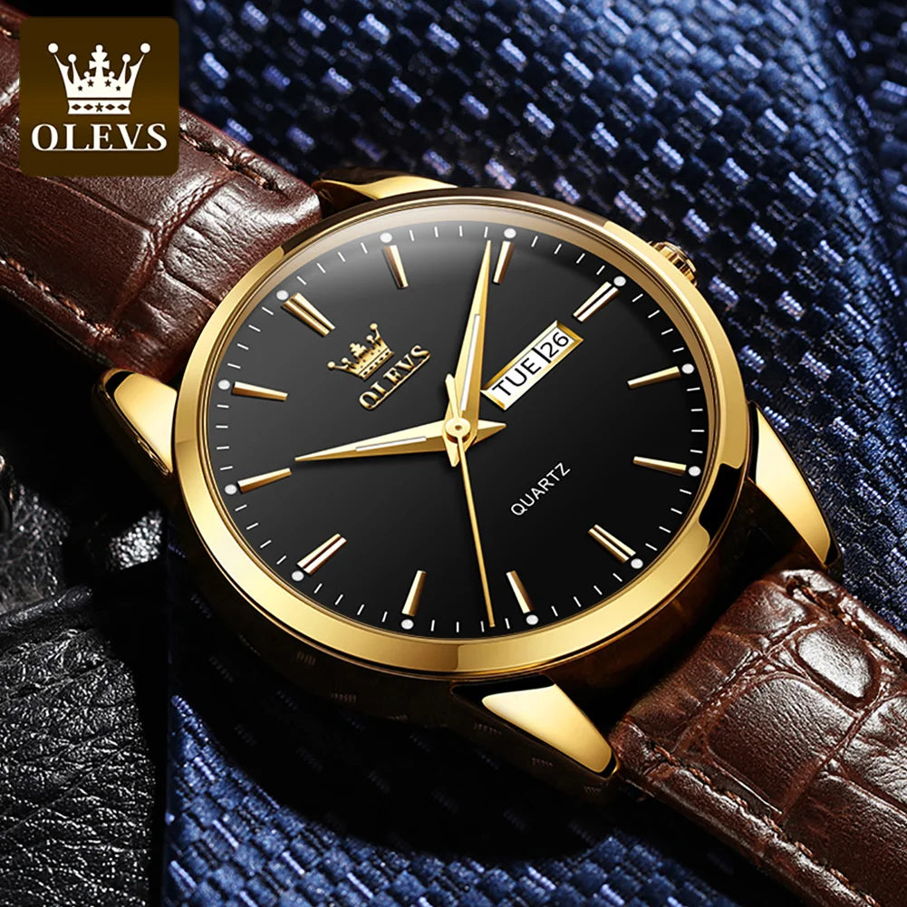 OLEVS 6898 Quartz Genuine Leather Strap Watch - OLEVS