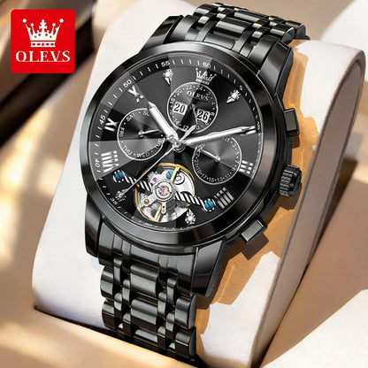 OLEVS 7121 Mechanical Men's Watches Fashion Skeleton Flywheel Rhombus Mirror Luminous Waterproof Luxury Automatic Man Watch New OLEVS Official Watch Store