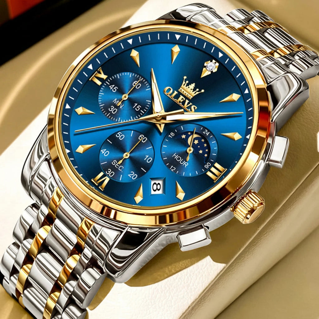 OLEVS 3639 Multifunctional Chronograph Watch, Luminous Moon Phase Watch - OLEVS