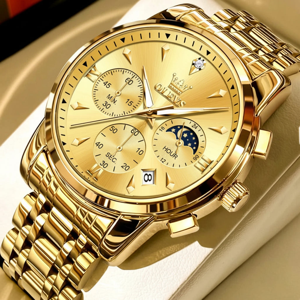 OLEVS 3639 Multifunctional Chronograph Watch, Luminous Moon Phase Watch - OLEVS