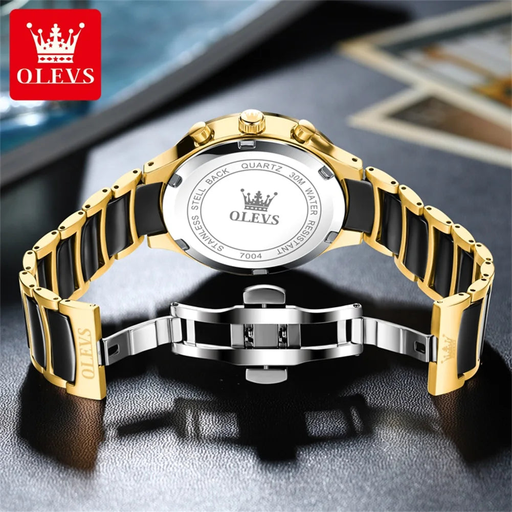 OLEVS 7004 Luminous Ceramic, Steel Strips Moon Phase Quartz Watch - OLEVS