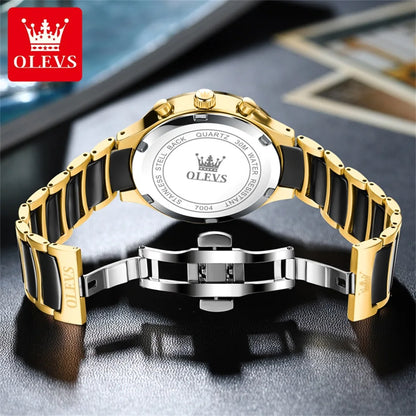 OLEVS 7004 Luminous Ceramic, Steel Strips Moon Phase Quartz Watch - OLEVS