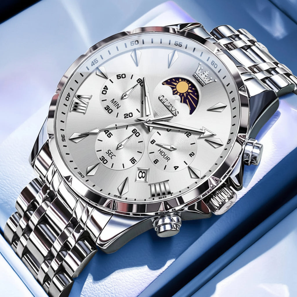 OLEVS 3653 7-Hand Multifunction Chronograph With Moon Phase Quartz Watch - OLEVS