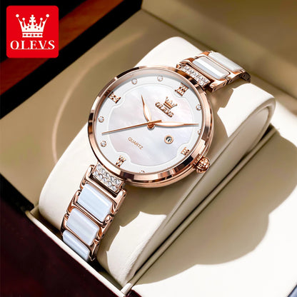 OLEVS 5589 Ceramic Watchband Ladies Wristwatch - OLEVS