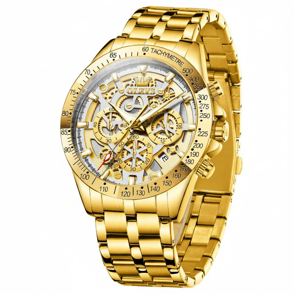 OLEVS Business Gold Skeleton Watch