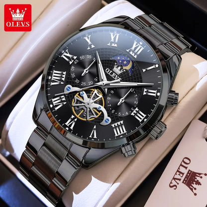 OLEVS 3640 Moon Phase Roman Scale Chronograph Stainless Steel Quartz Watch - OLEVS