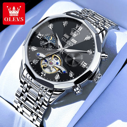 OLEVS 6621 Diamond Mirror Automatic Skeleton Moon Phase Wristwatch - OLEVS