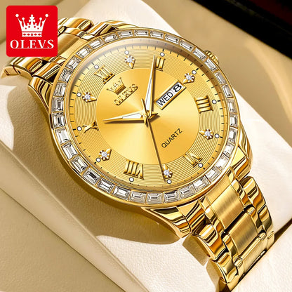 OLEVS 9906 Quartz Men's Watch Gold Diamond - OLEVS