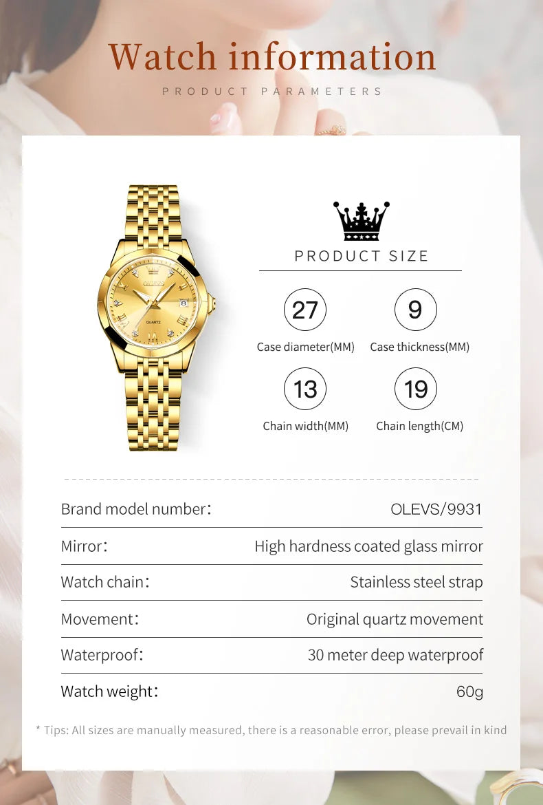 OLEVS 9931 Luxury Diamond Quartz Watch For Women - OLEVS