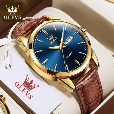 OLEVS 6898 Quartz Genuine Leather Strap Watch - OLEVS