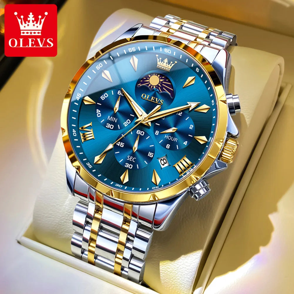 OLEVS 3653 7-Hand Multifunction Chronograph With Moon Phase Quartz Watch - OLEVS