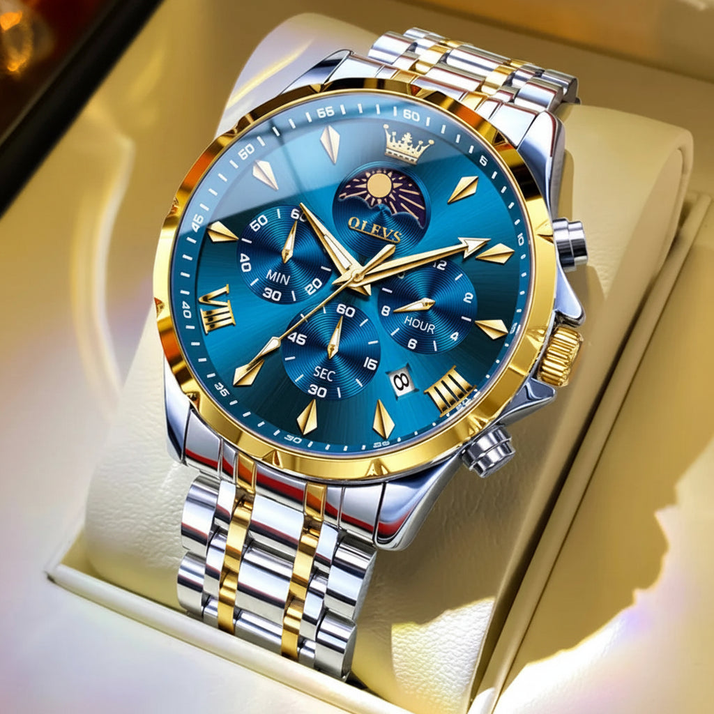 OLEVS 3653 7-Hand Multifunction Chronograph With Moon Phase Quartz Watch - OLEVS