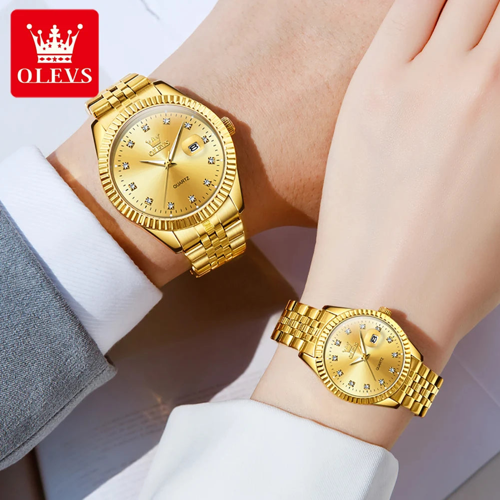 OLEVS 5526 Luxury Gold Diamond Couple Watch - OLEVS