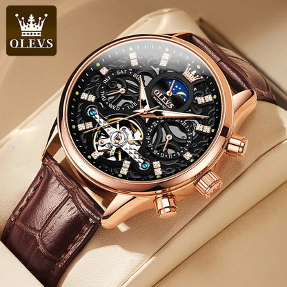 OLEVS 6658 Mens Watch Business Leather Strap Reloj  Hollow out Mechanical Automatic Wristwatch Waterproof Luminous Watch For Man OLEVS Official Watch Store