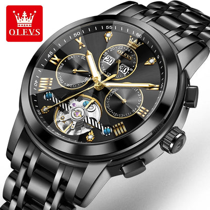 OLEVS 7121 Mechanical Men's Watches Fashion Skeleton Flywheel Rhombus Mirror Luminous Waterproof Luxury Automatic Man Watch New OLEVS Official Watch Store