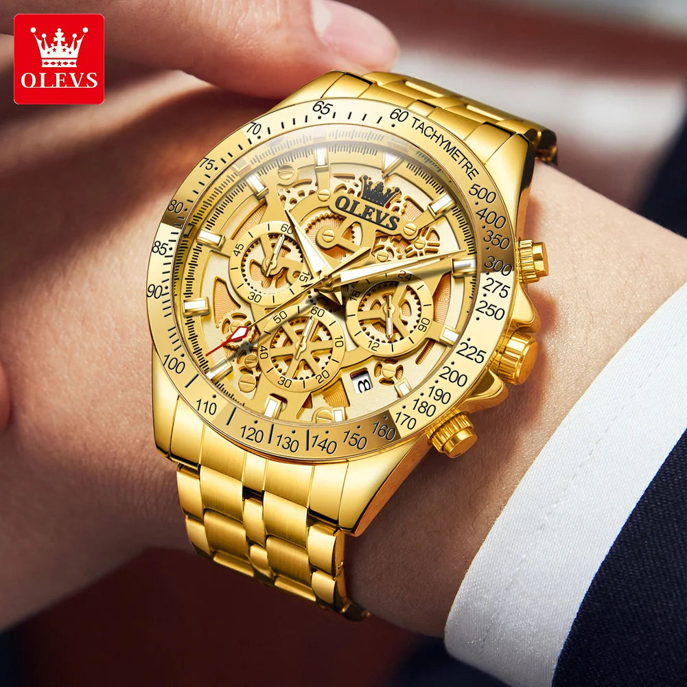 OLEVS Business Gold Skeleton Watch