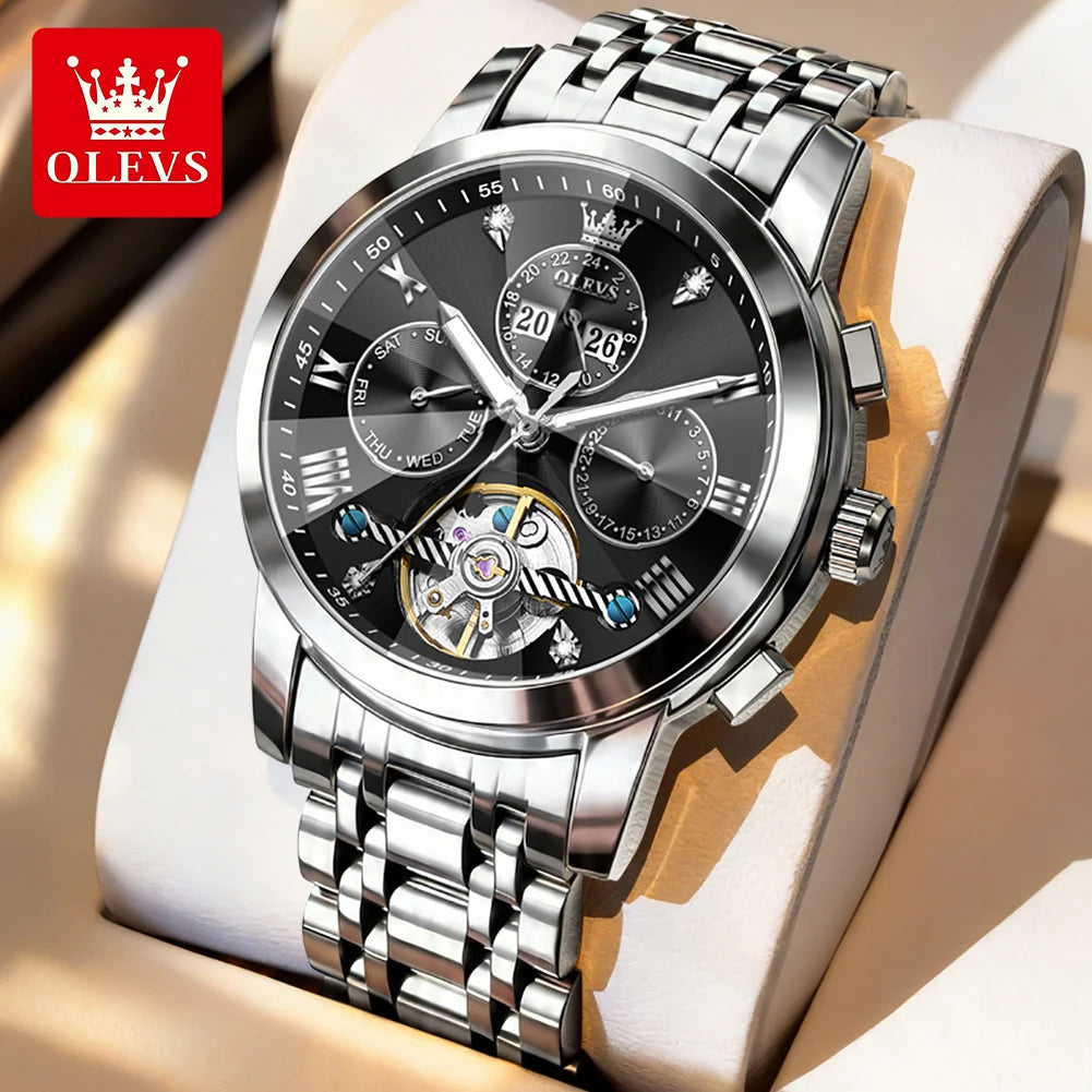 OLEVS 7121 Mechanical Men's Watches Fashion Skeleton Flywheel Rhombus Mirror Luminous Waterproof Luxury Automatic Man Watch New OLEVS Official Watch Store