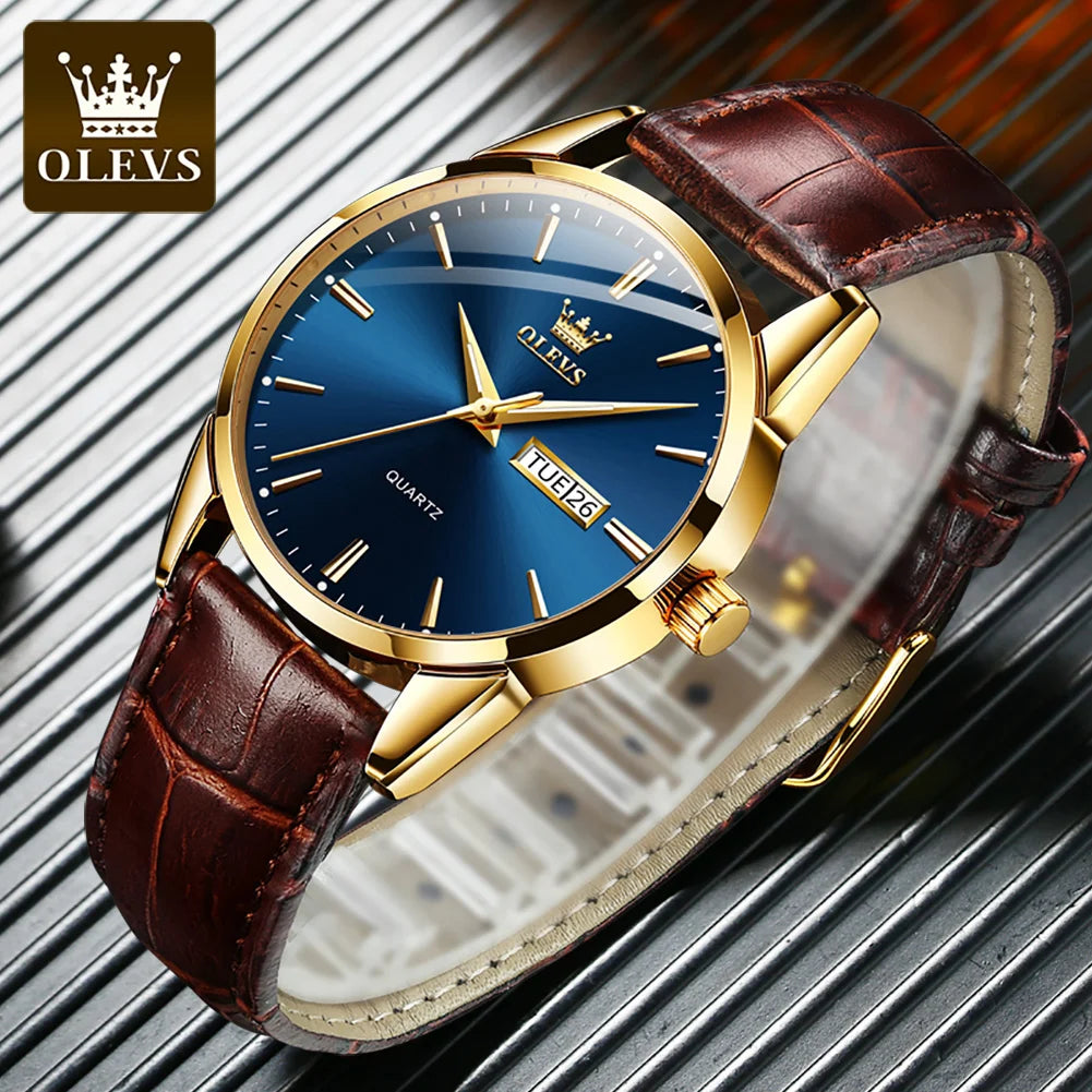 OLEVS 6898 Quartz Genuine Leather Strap Watch - OLEVS