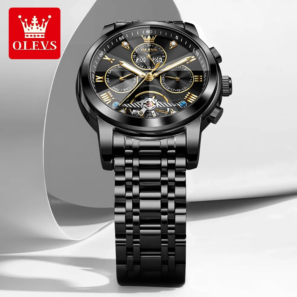 OLEVS 7121 Mechanical Men's Watches Fashion Skeleton Flywheel Rhombus Mirror Luminous Waterproof Luxury Automatic Man Watch New OLEVS Official Watch Store