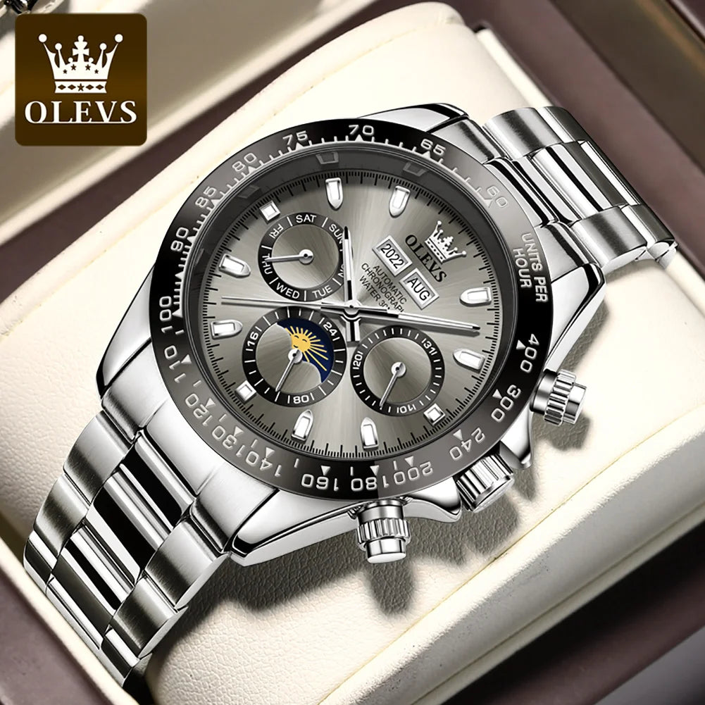 OLEVS 6654 Luxury Moon Phase Mechanical Watch - OLEVS