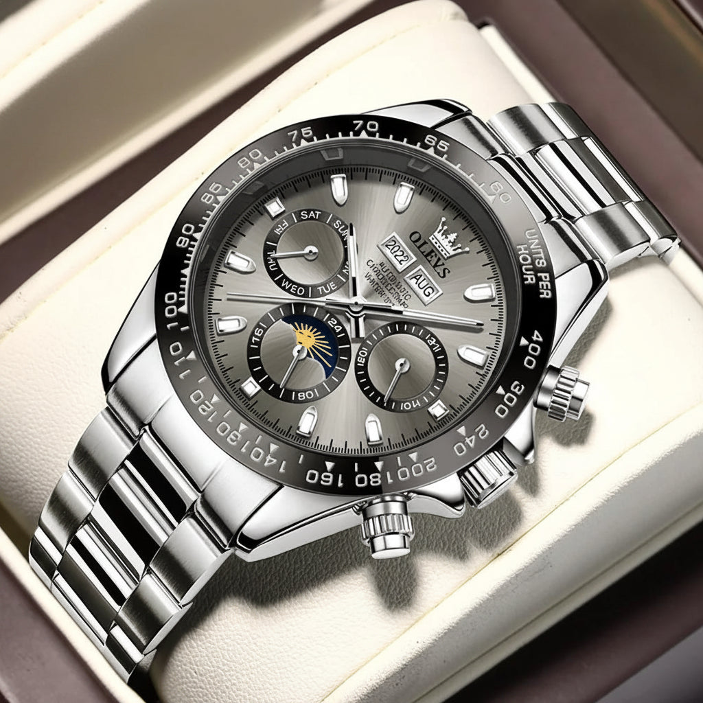 OLEVS 6654 Luxury Moon Phase Mechanical Watch - OLEVS
