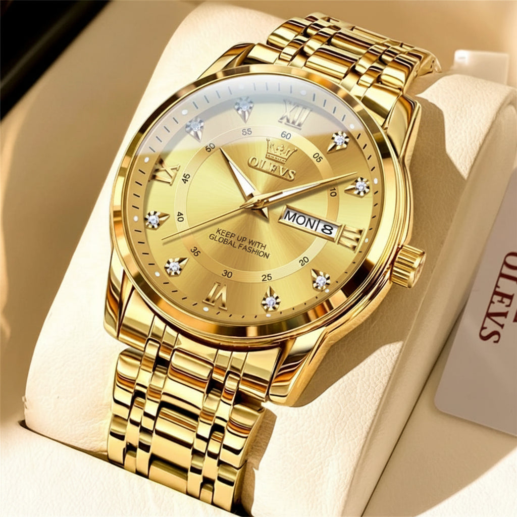 OELVS TY712 Casual Waterproof Stainless Steel Scratch-Resistant Quartz Watch - OLEVS
