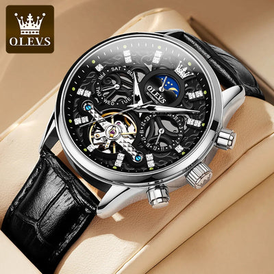 OLEVS 6658 Mens Watch Business Leather Strap Reloj  Hollow out Mechanical Automatic Wristwatch Waterproof Luminous Watch For Man OLEVS Official Watch Store
