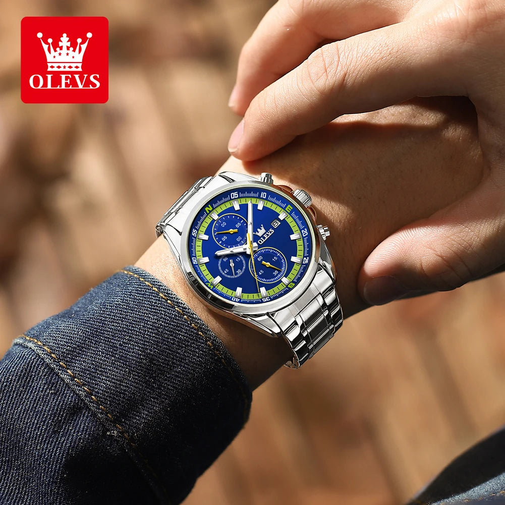 OLEVS TY713 Casual Stainless Steel, Luminous Chronograph Date Quartz Watch - OLEVS