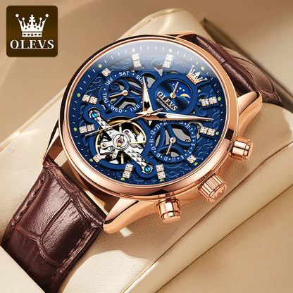 OLEVS 6658 Mens Watch Business Leather Strap Reloj  Hollow out Mechanical Automatic Wristwatch Waterproof Luminous Watch For Man OLEVS Official Watch Store