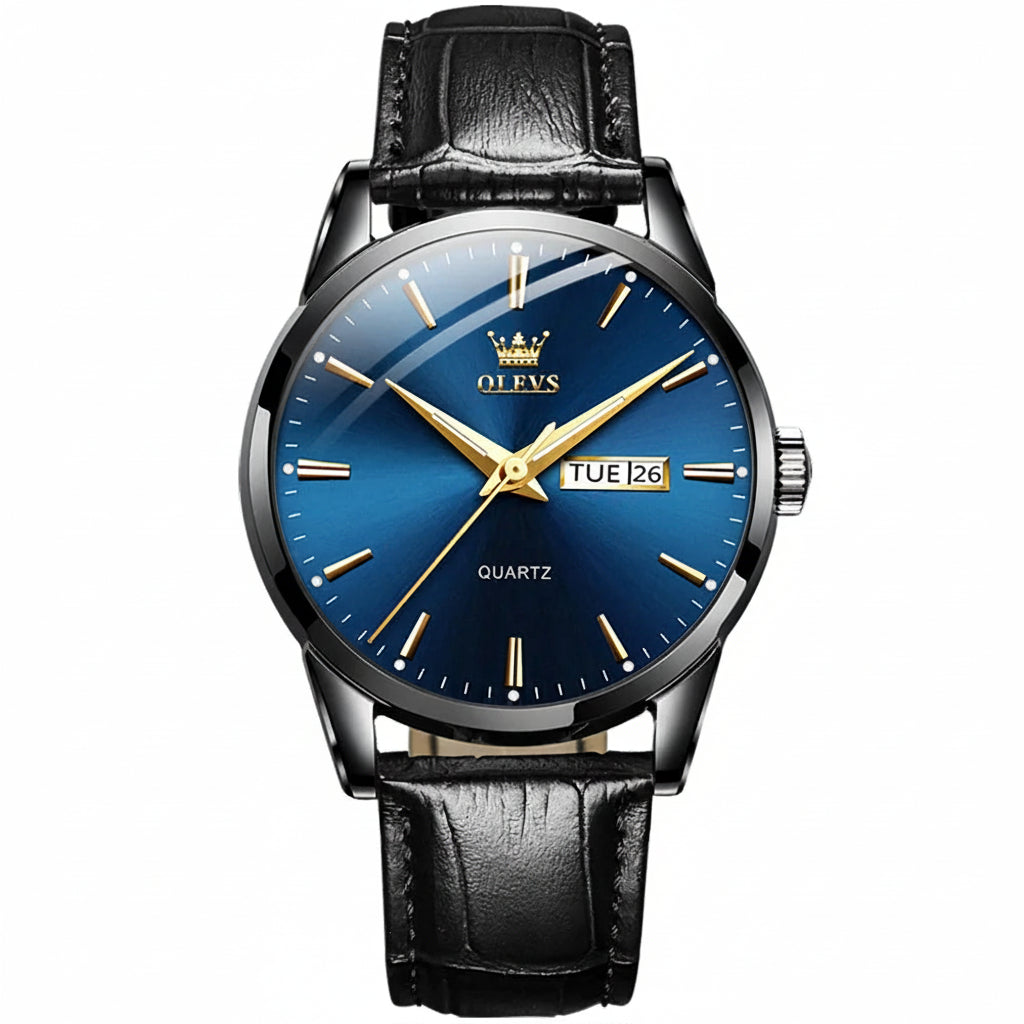 OLEVS 6898 Quartz Genuine Leather Strap Watch - OLEVS
