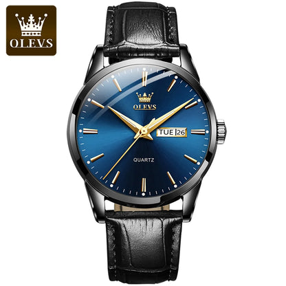 OLEVS 6898 Quartz Genuine Leather Strap Watch - OLEVS