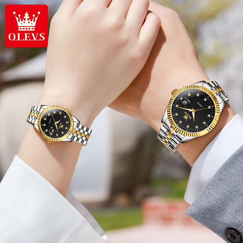 OLEVS 5526 Luxury Gold Diamond Couple Watch - OLEVS