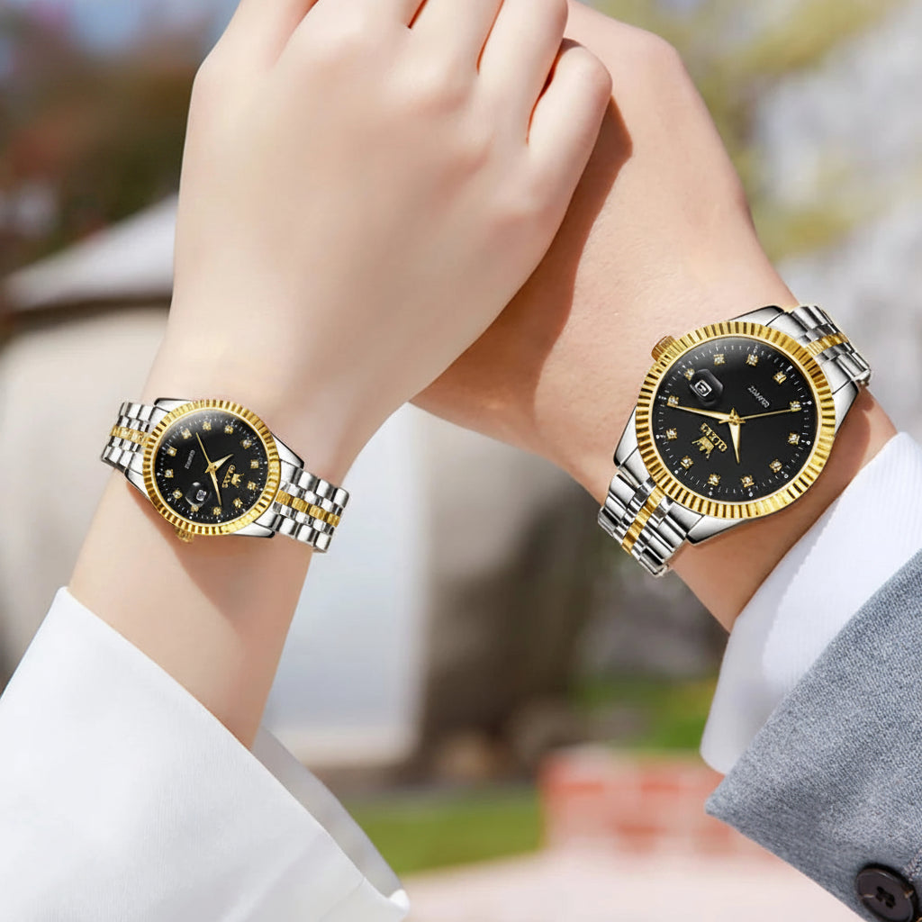 OLEVS 5526 Luxury Gold Diamond Couple Watch - OLEVS