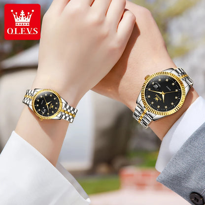 OLEVS 5526 Luxury Gold Diamond Couple Watch - OLEVS