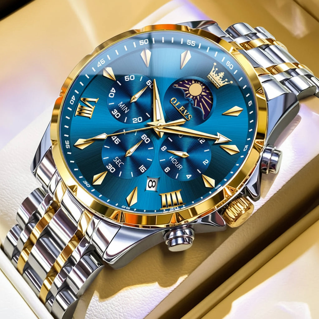 OLEVS 3653 7-Hand Multifunction Chronograph With Moon Phase Quartz Watch - OLEVS