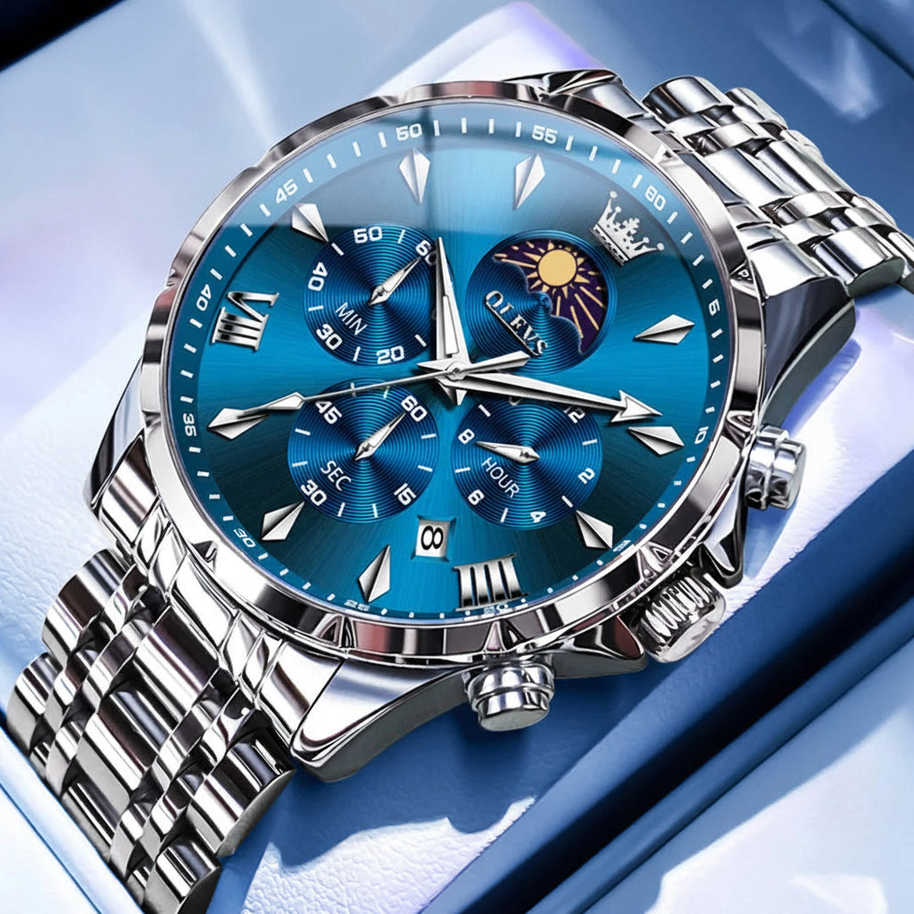 OLEVS 3653 7-Hand Multifunction Chronograph With Moon Phase Quartz Watch - OLEVS