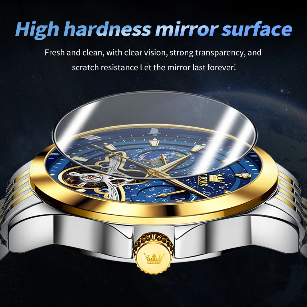 OLEVS 6705 Luminous Fully Sky Dial Moon Phase Display Automatic Watch - OLEVS