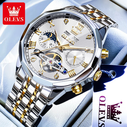 OLEVS 6620 Luminous Moon Phase Double calendar Automatic Watch - OLEVS