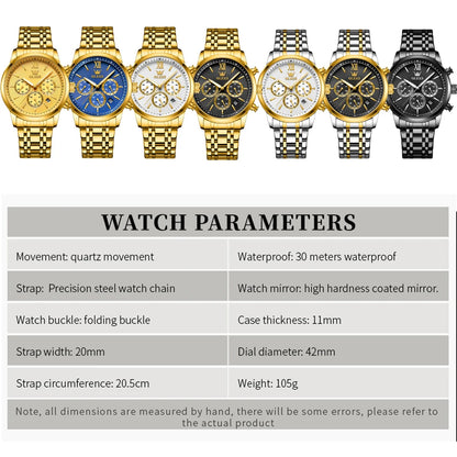 OLEVS TY709 Stainless Steel Chronograph Calendar Luxury Quartz Watch - OLEVS