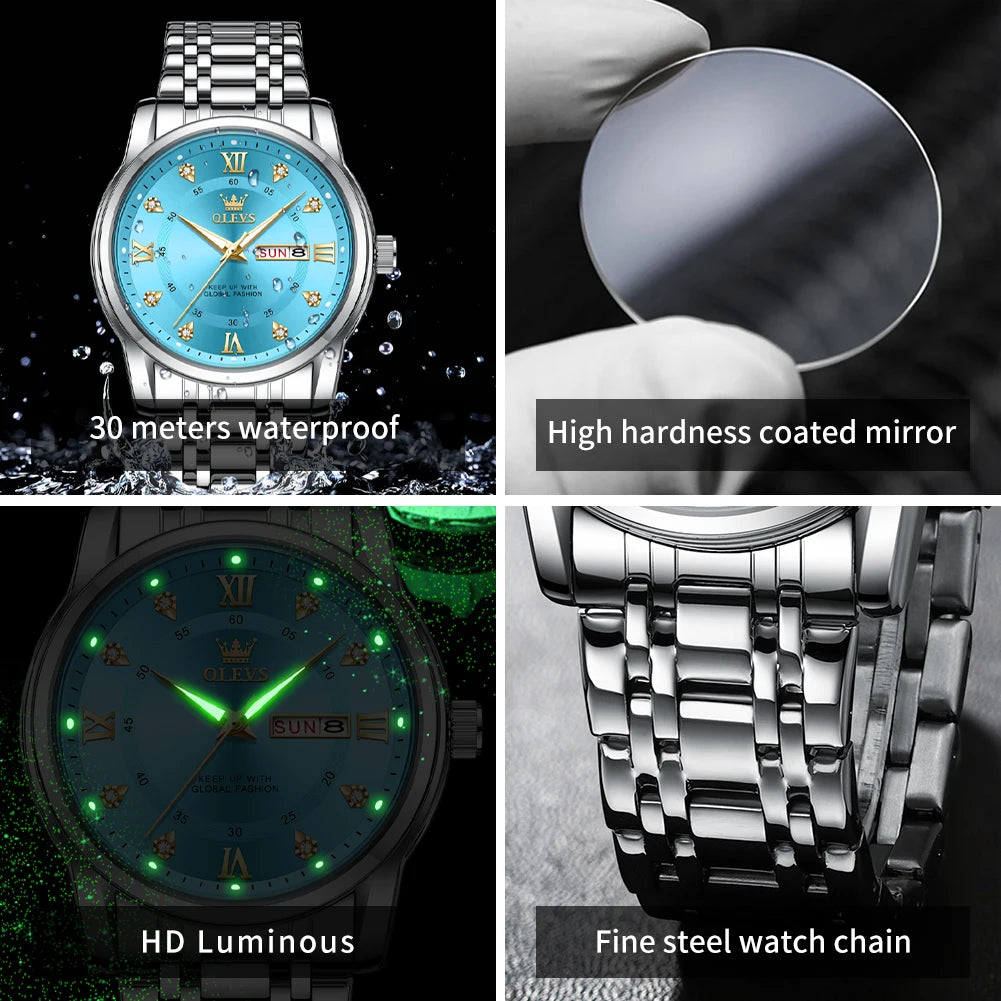 OELVS TY712 Casual Waterproof Stainless Steel Scratch-Resistant Quartz Watch - OLEVS