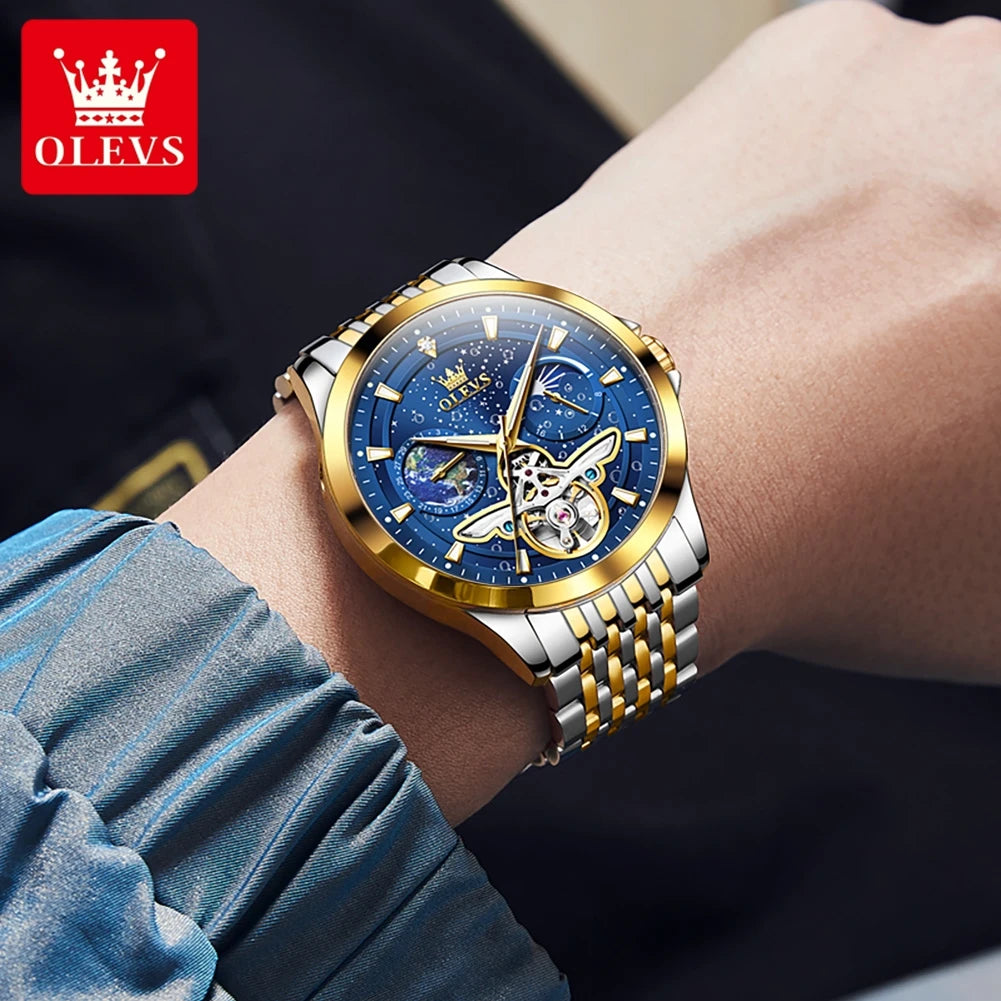 OLEVS 6705 Luminous Fully Sky Dial Moon Phase Display Automatic Watch - OLEVS