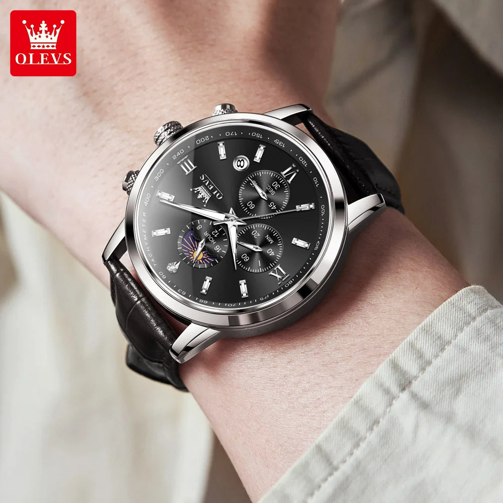 OLEVS 9812 Chronograph Leather Strap - OLEVS