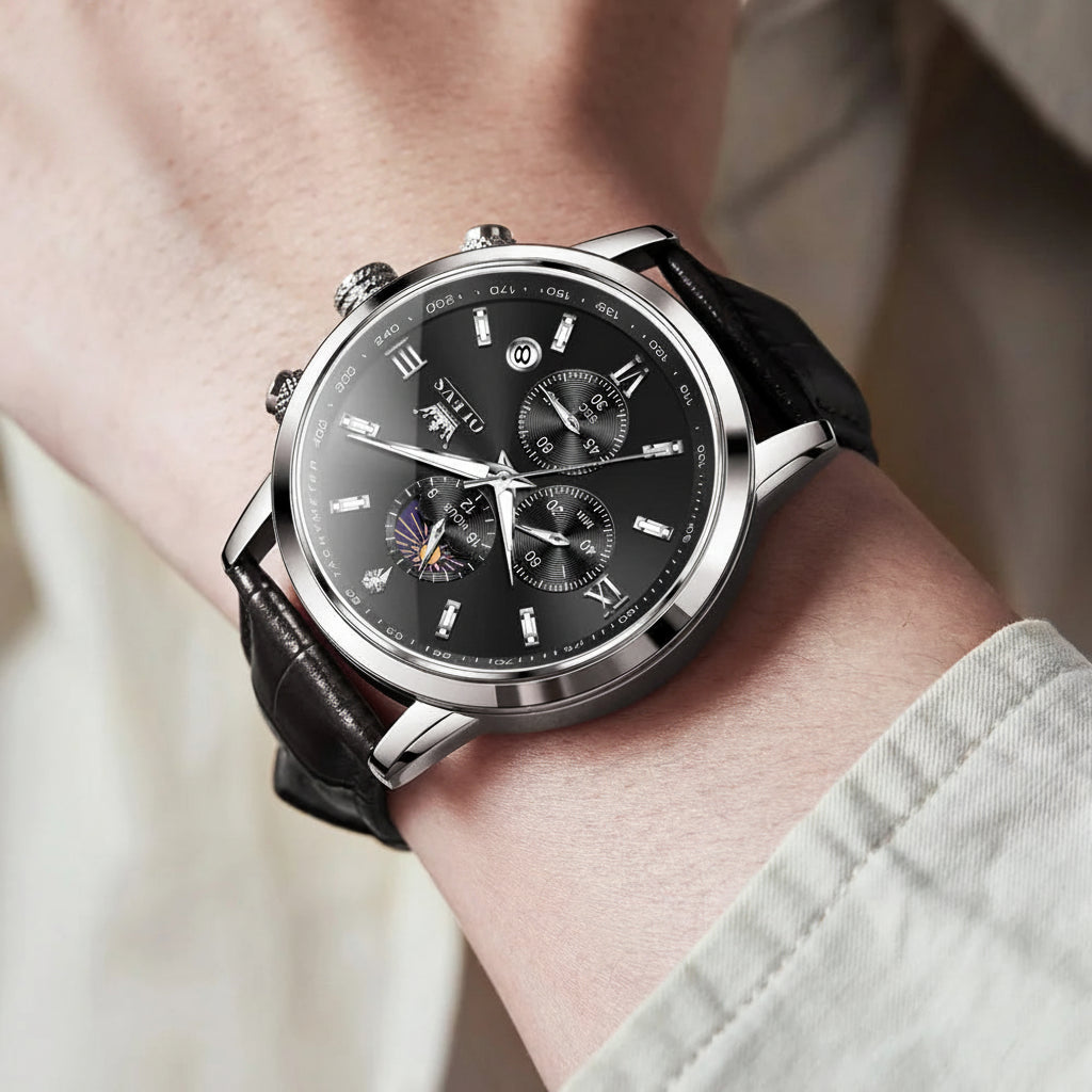 OLEVS 9812 Chronograph Leather Strap - OLEVS