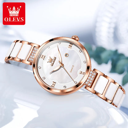 OLEVS 5589 Ceramic Watchband Ladies Wristwatch - OLEVS