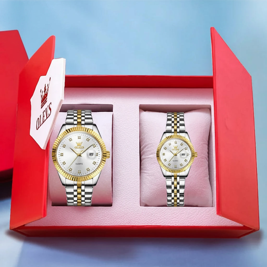 OLEVS 5526 Luxury Gold Diamond Couple Watch - OLEVS